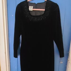 Laura Ashley Vintage Black Velvet Beaded Dress Size 12